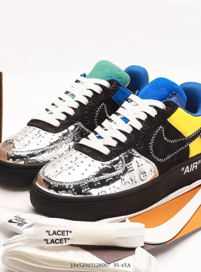 Louis Vuitton Nike Air Force 1 Low Black Metallic Silver